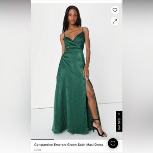 Lulu's Emerald Green Satin Maxi Dress